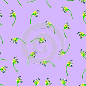 Floral seamless pattern.Â Hand painted tulips plum. Bright watercolorÂ illustration.Â Yellow flowers onÂ purple background.Â 